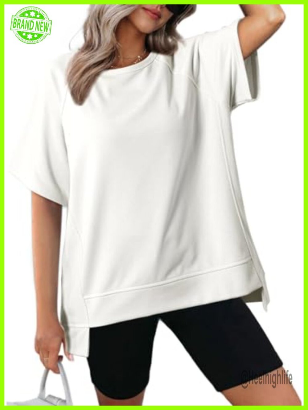 Oversized Crewneck Short Sleeve High Low Tunic Tee Loose Fit Summer Top